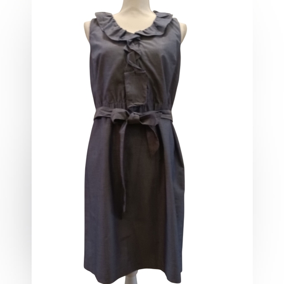 Ann Taylor Dresses & Skirts - Ann Taylor Factory Blue Chambray Ruffle Tie waist Sleeveless Dress 10P NWT